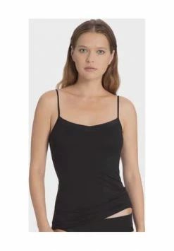 CALIDA Cate Unterhemd, Spaghetti-Träger, Satin, Uni, Für Damen Schwarz