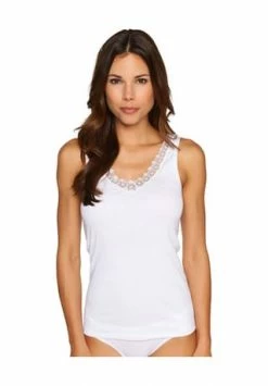 SYLVIA SPEIDEL. Unterhemd "Silke", V-Ausschnitt, Spitzen-Besatz, Für Damen 100 WEIß