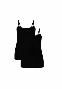 Bamboo Basiscs© Damen Spaghetti Top VERA, 2er Pack - Unterhemd, Single Jersey Schwarz