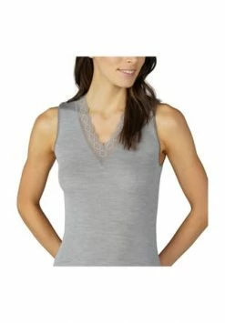 Mey Silk Touch Wool Unterhemd, V-Ausschnitt, Melange, Für Damen 466 MID GREY MELA