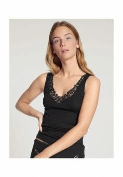 CALIDA Feminin Sense Top, Spitze, V-Ausschnitt, Für Damen 992 SCHWARZ